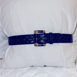 Navy leather & gold trim belt